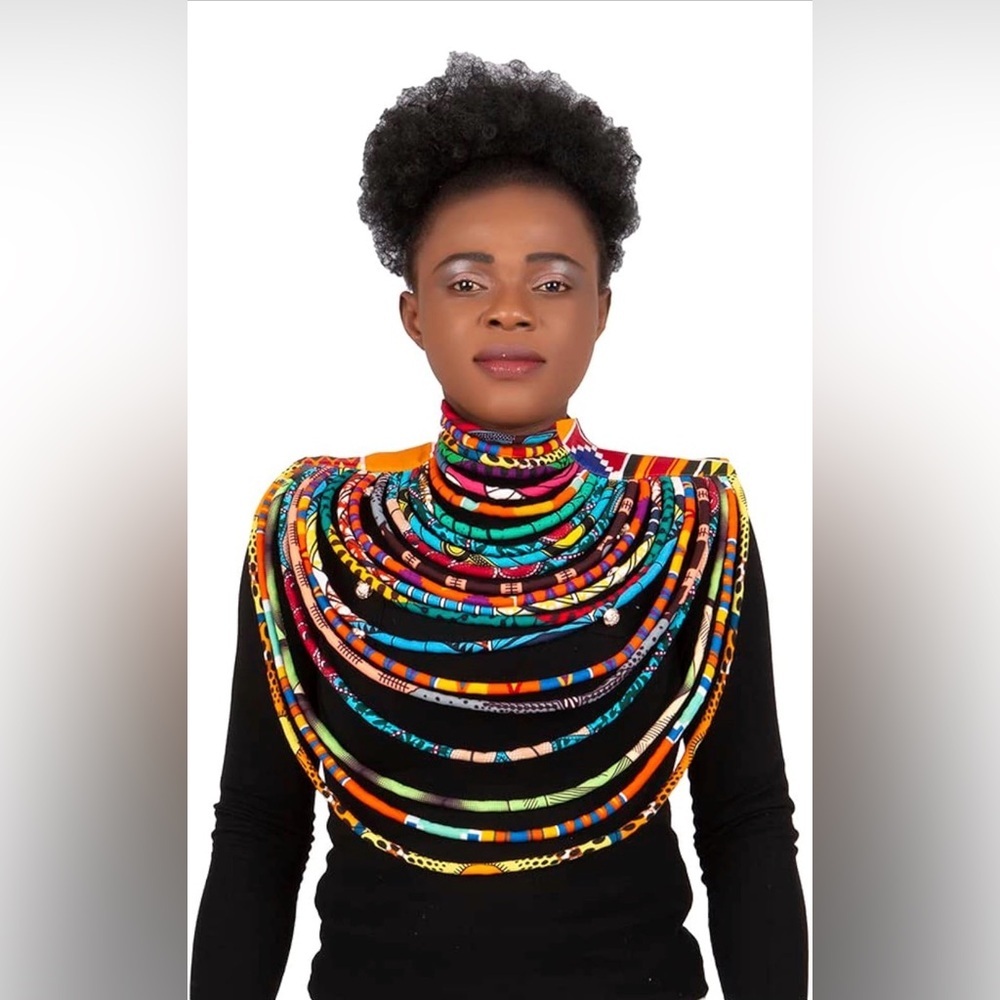 BAZINRICHE Handmade Ankara Kente Multi-Strand African Wax Collar Necklace - Picture 4 of 6